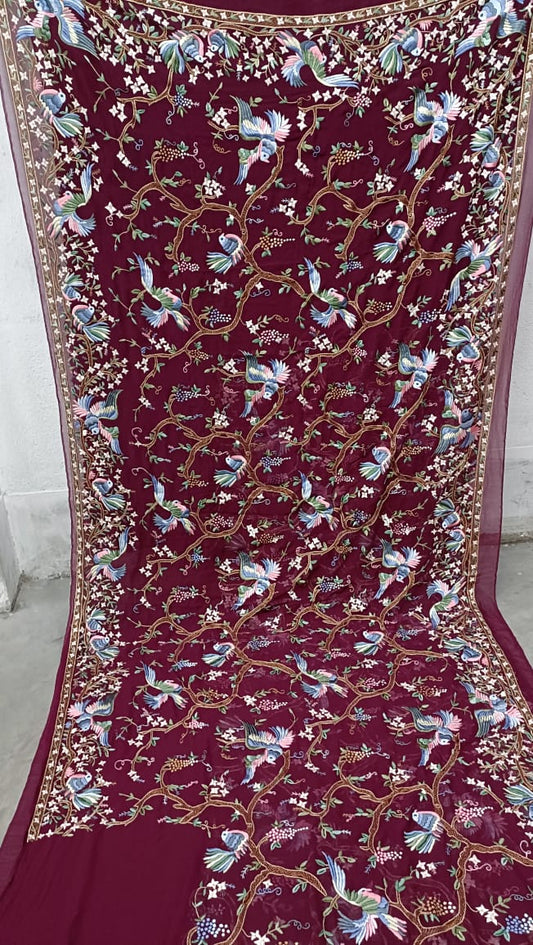 Rabia gorgette authentic Parsi gara saree - Saffronfashionindia