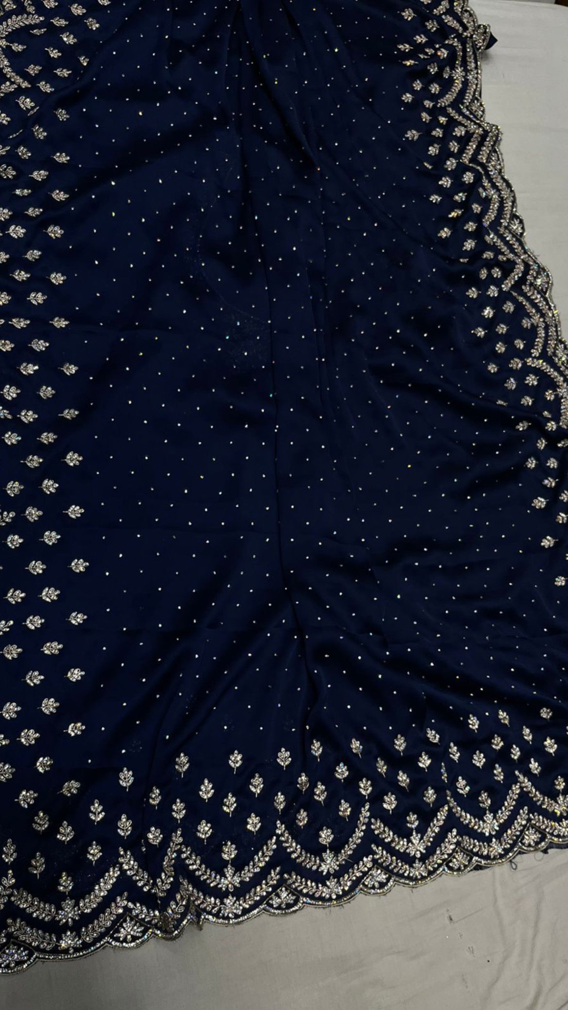 Zarkan satin reception saree - Saffronfashionindia