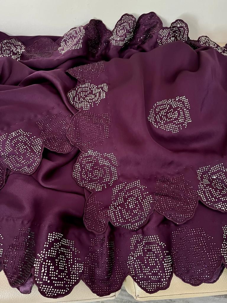 Rose inspired satin swarosvki sari - Saffronfashionindia