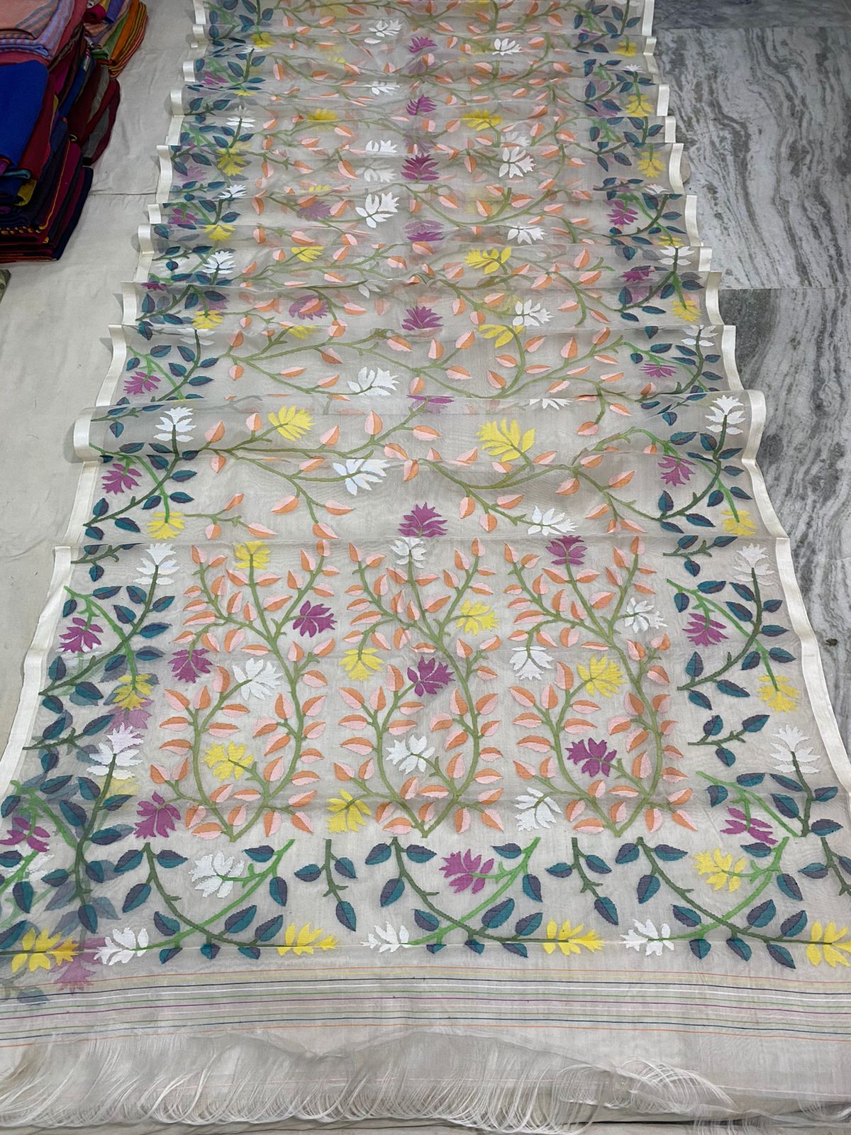 Blossom tantuj muslin jamdani sarees - Saffronfashionindia