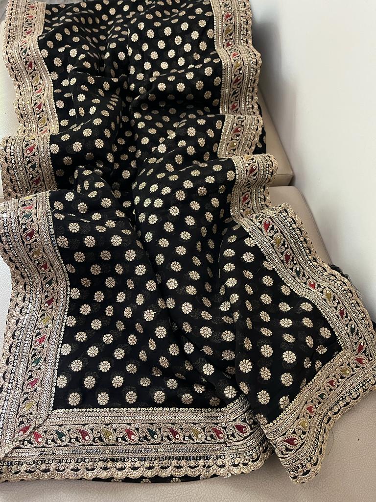 Meenakari bordered khaddi gorgette sarees - Saffronfashionindia