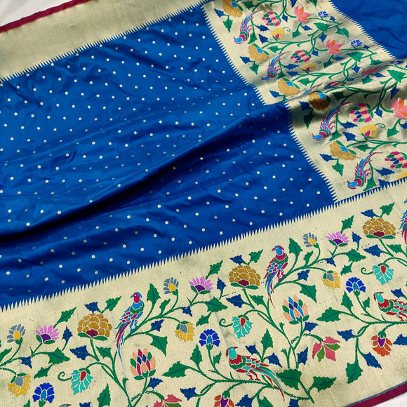 Meenakari handwoven blue Katan silk saree