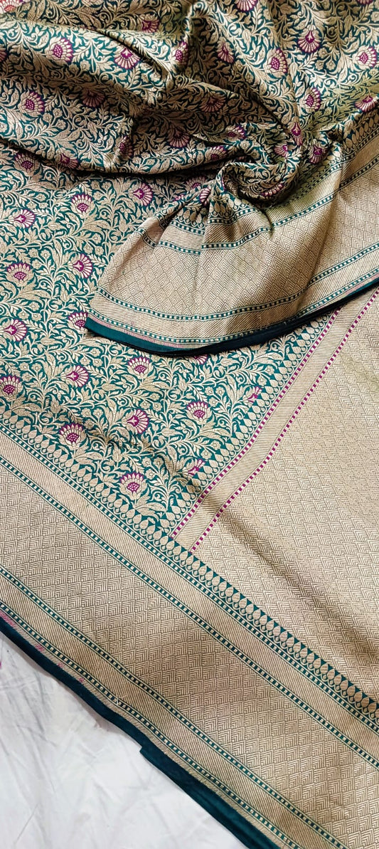 Brocade Katan Banarsi silk saree - Saffronfashionindia