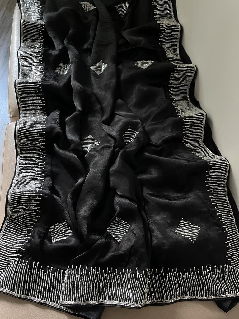 Satin katdana gorgette saree - Saffronfashionindia