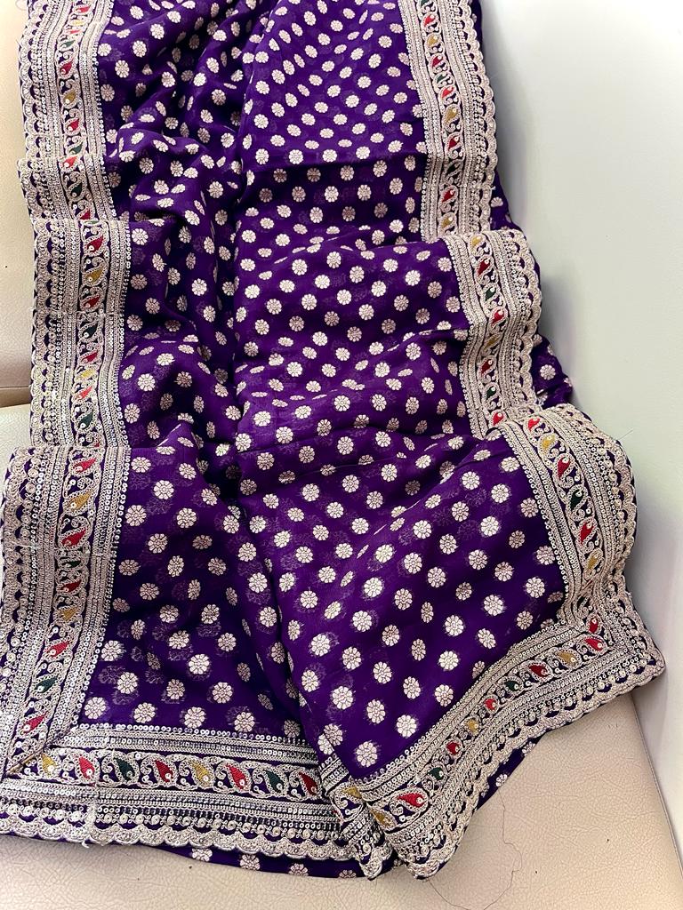 Meenakari bordered khaddi gorgette sarees - Saffronfashionindia