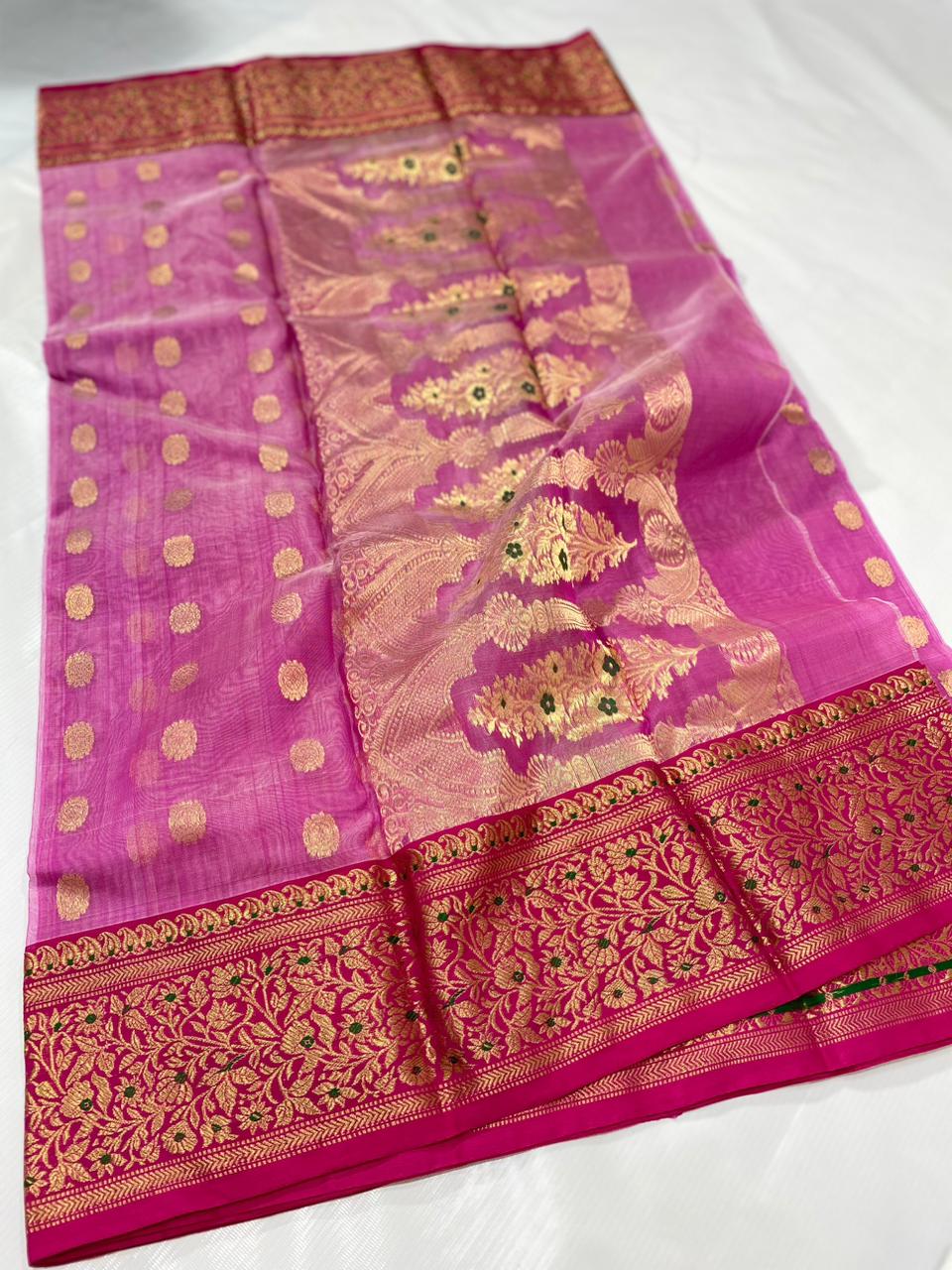 Vanita pink Chanderi silk sari - Saffronfashionindia