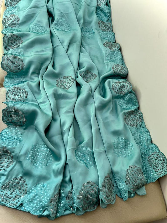 Swarosvki inspired satin saree - Saffronfashionindia