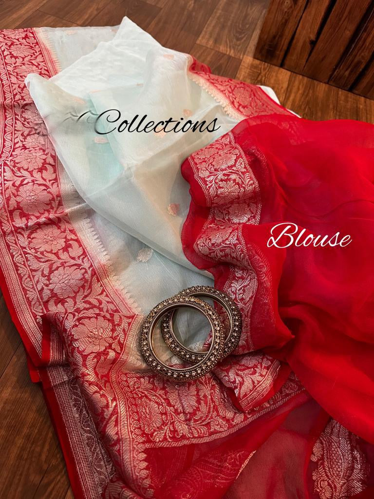 Pavisha Banarsi chiffon Indian saree - Saffronfashionindia