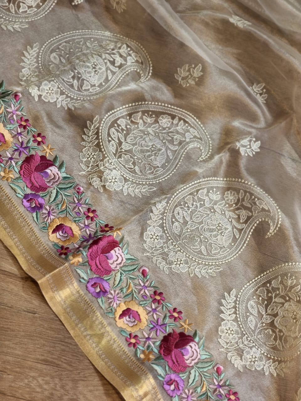 Humraaz tissue silk sari SaffronFashion