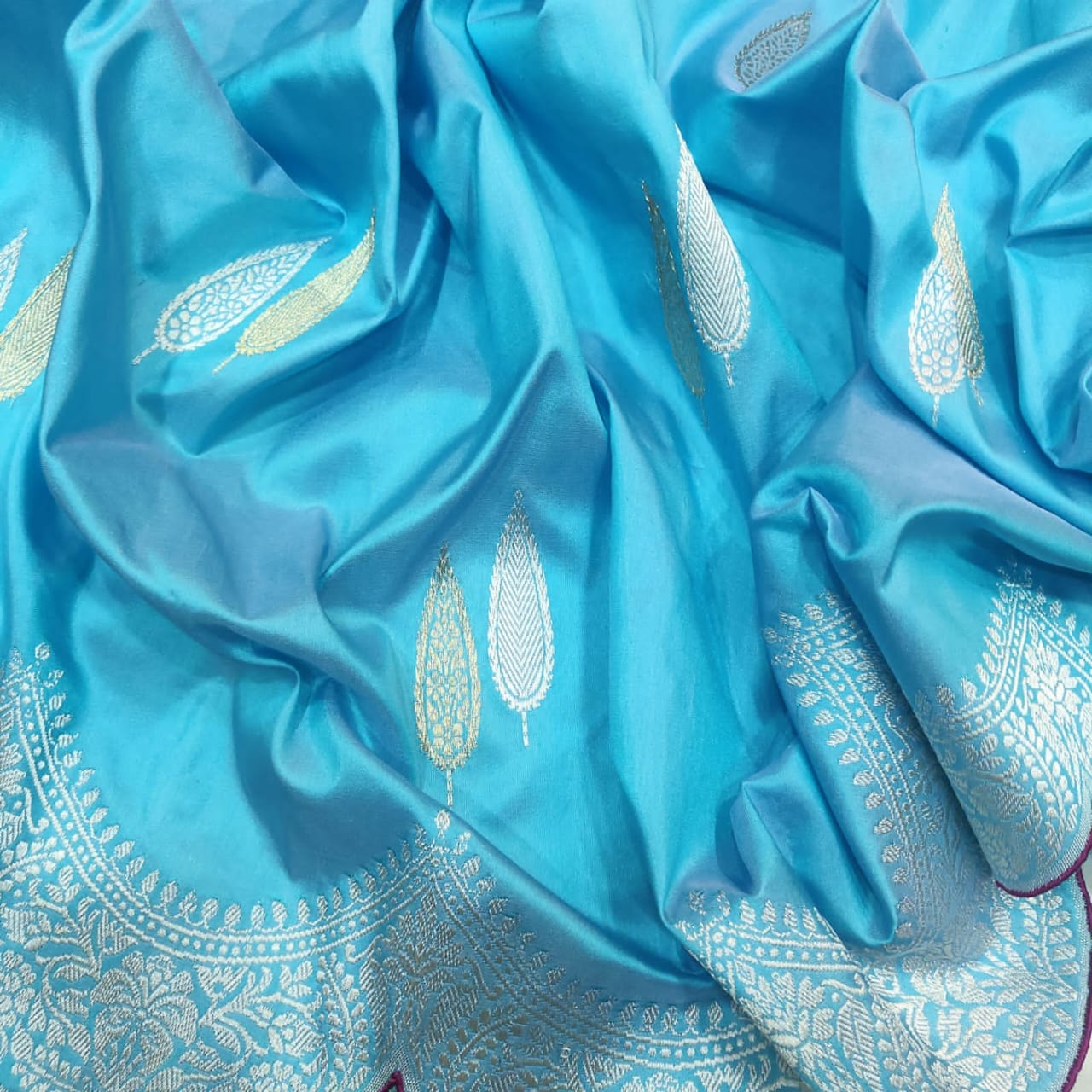 Firoza blue Katan silk sares - Saffronfashionindia