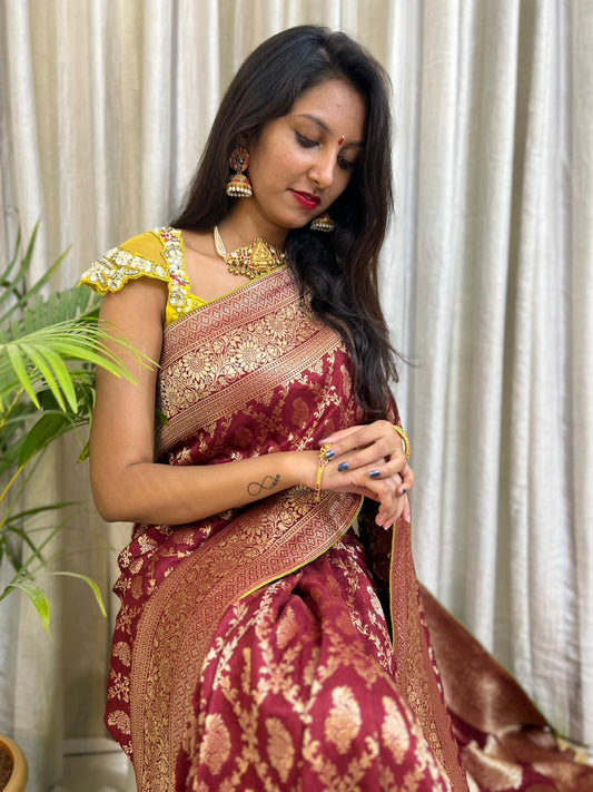 Valisha Moonga silk saree - Saffronfashionindia