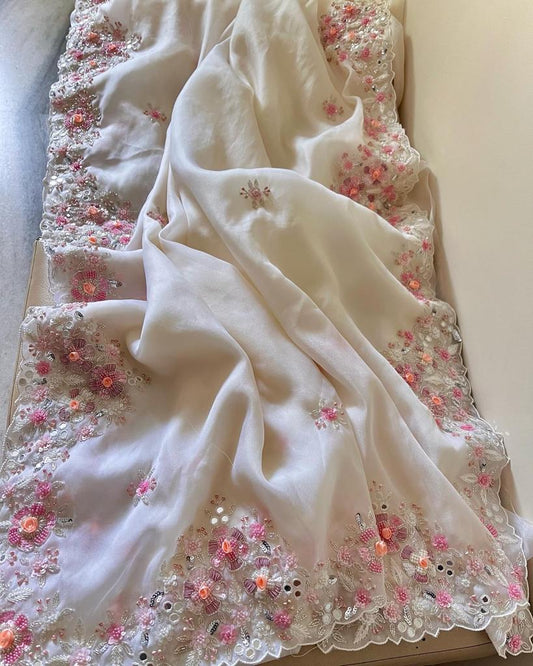 Suvila organza partywear saree - Saffronfashionindia