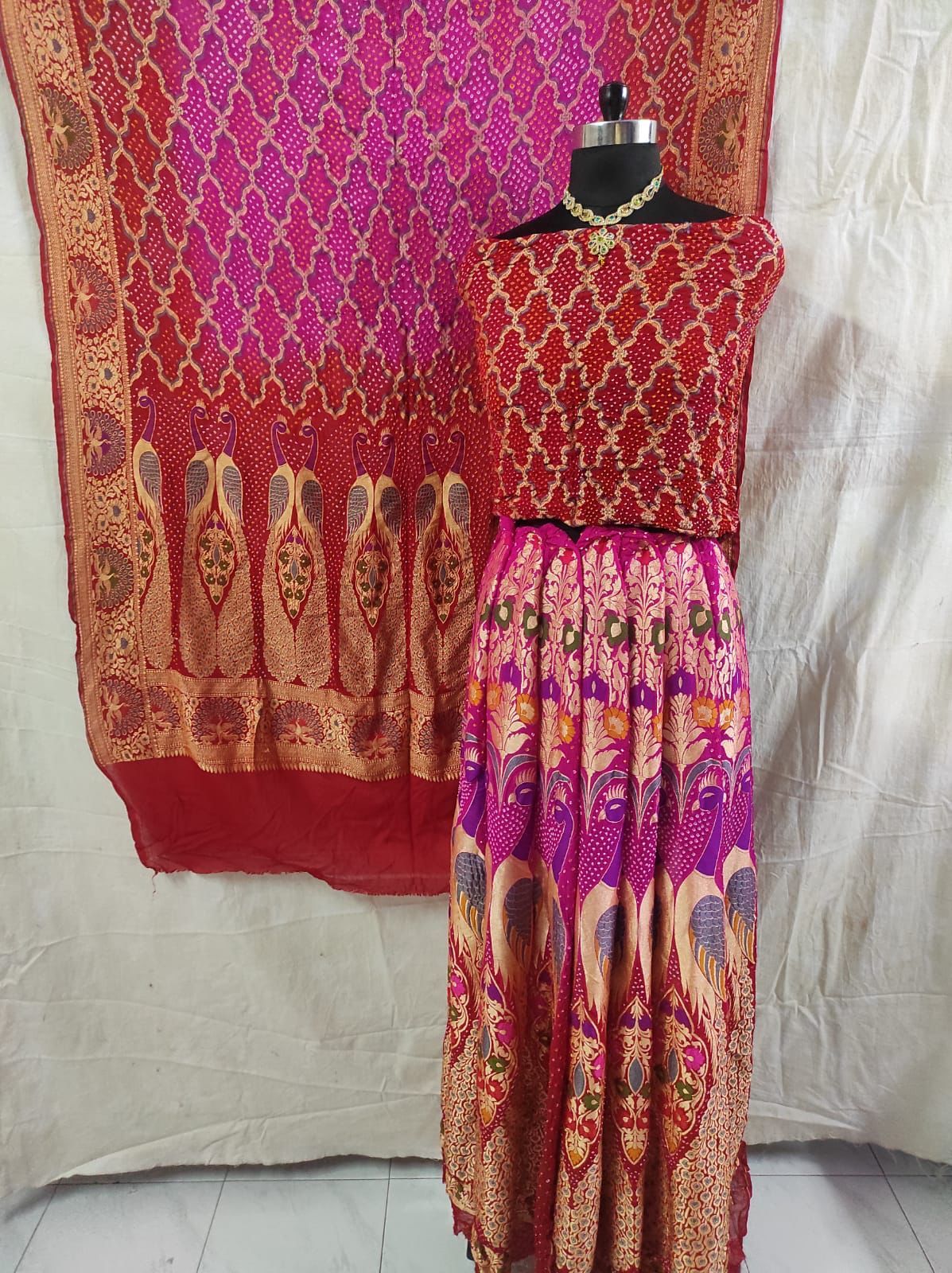 Peacock inspired bandhani Meenakari lehanga choli - Saffronfashionindia