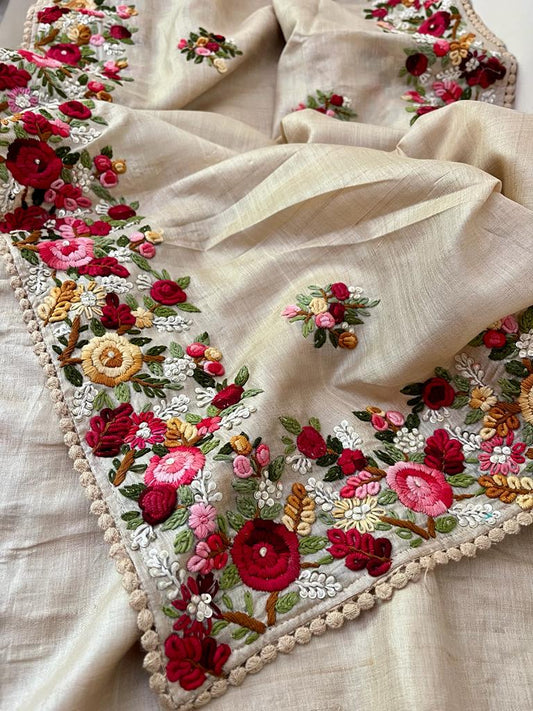 Tussar French knot inspired saree Saffronfashion