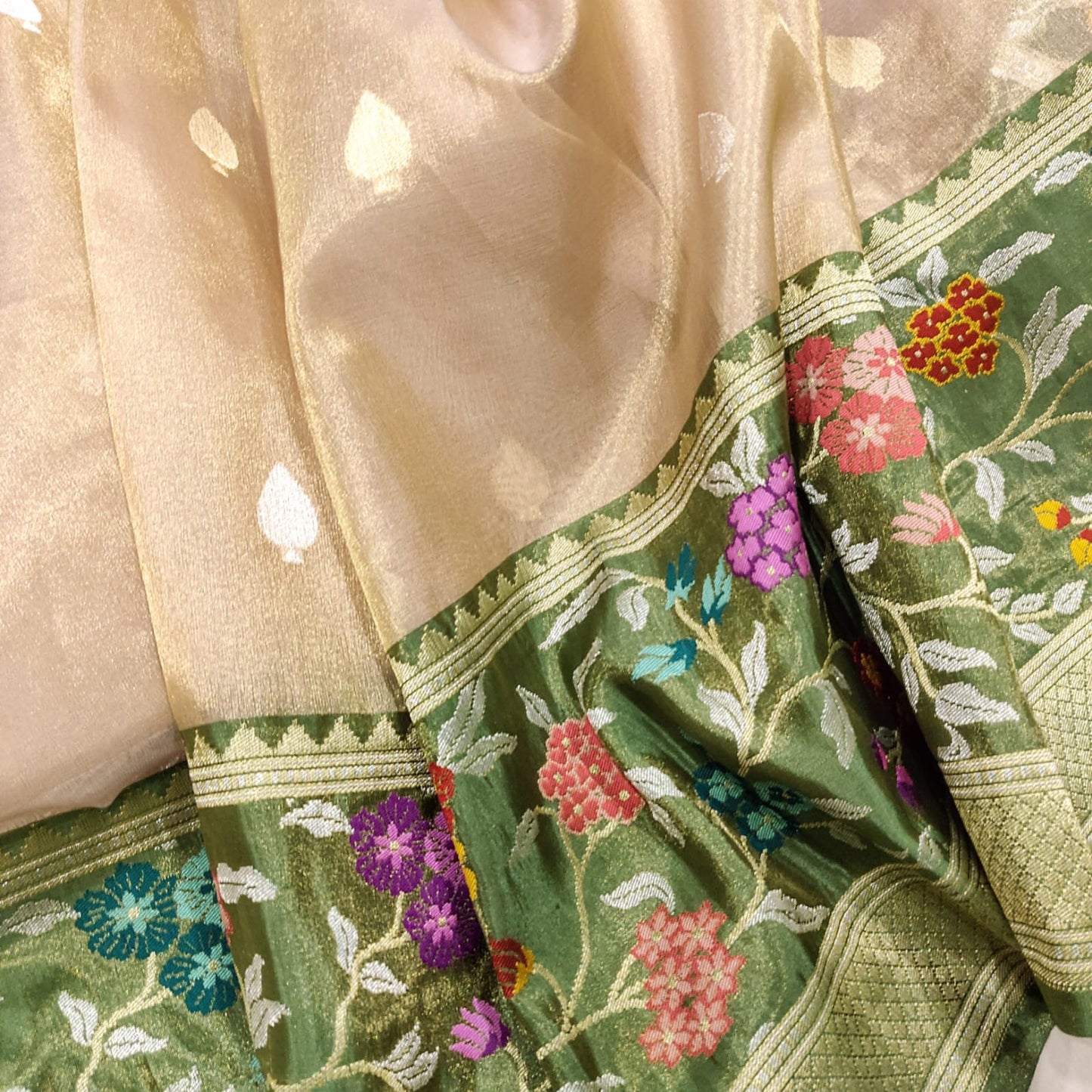 Savisha kora tissue handwoven saree - Saffronfashionindia