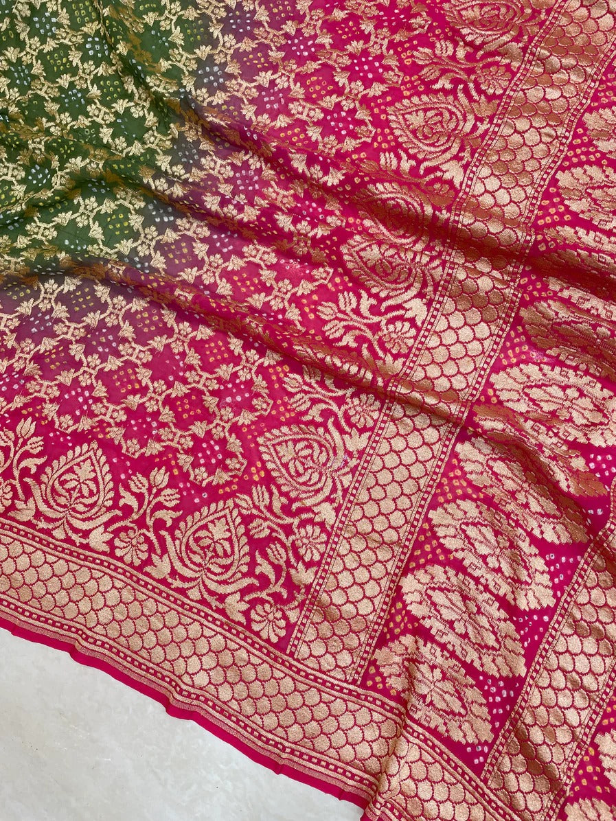 Nelima gorgette Banarsi bandhej sarees - Saffronfashionindia