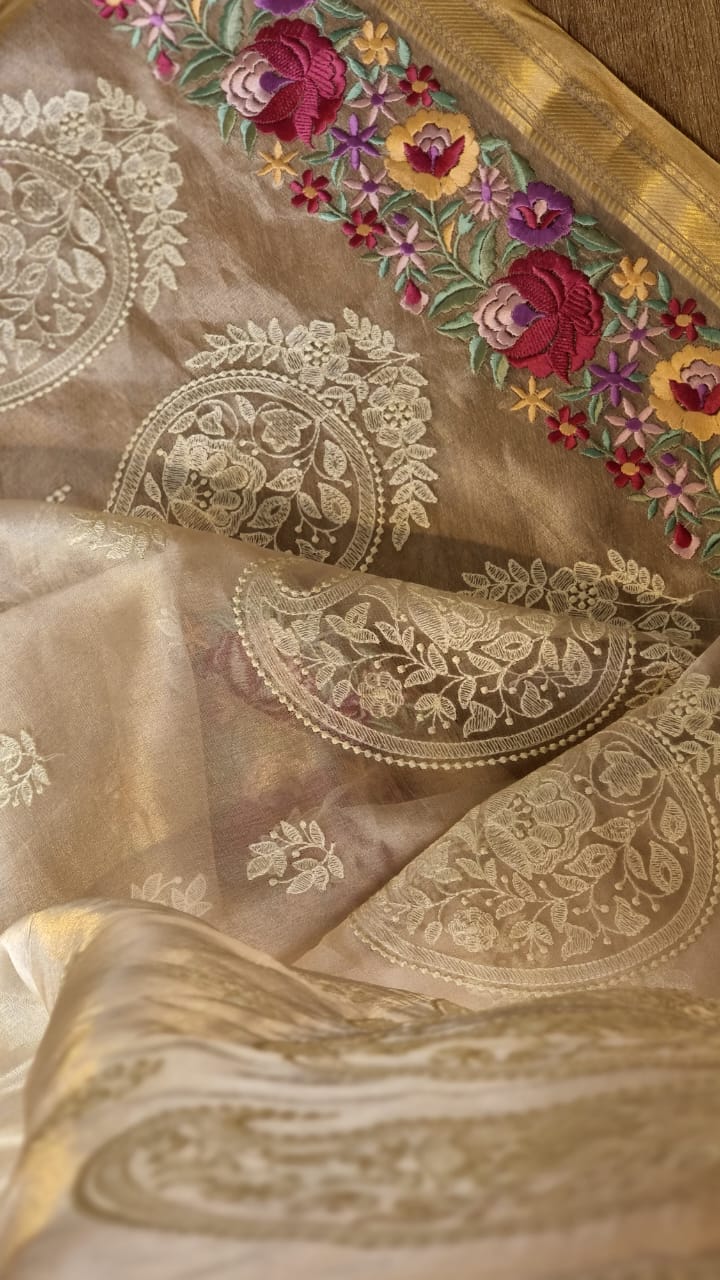 Humraaz tissue silk sari SaffronFashion