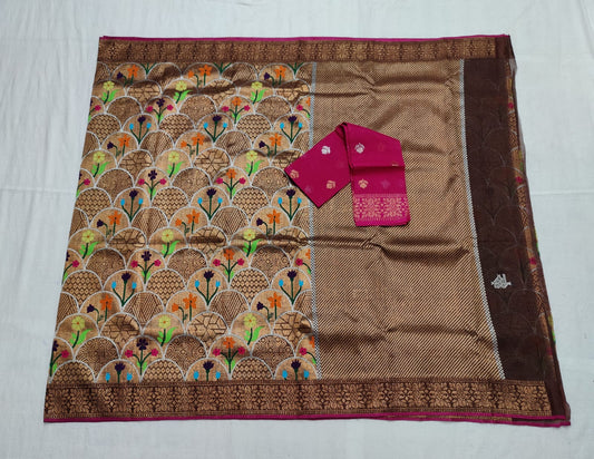 Exclusive wedding inspired gold zari tissue saree - Saffronfashionindia