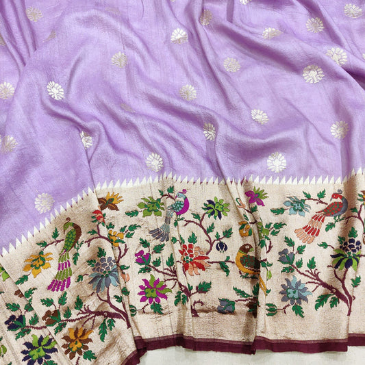 Mokshi tussar gorgette Meenakari sarees - Saffronfashionindia