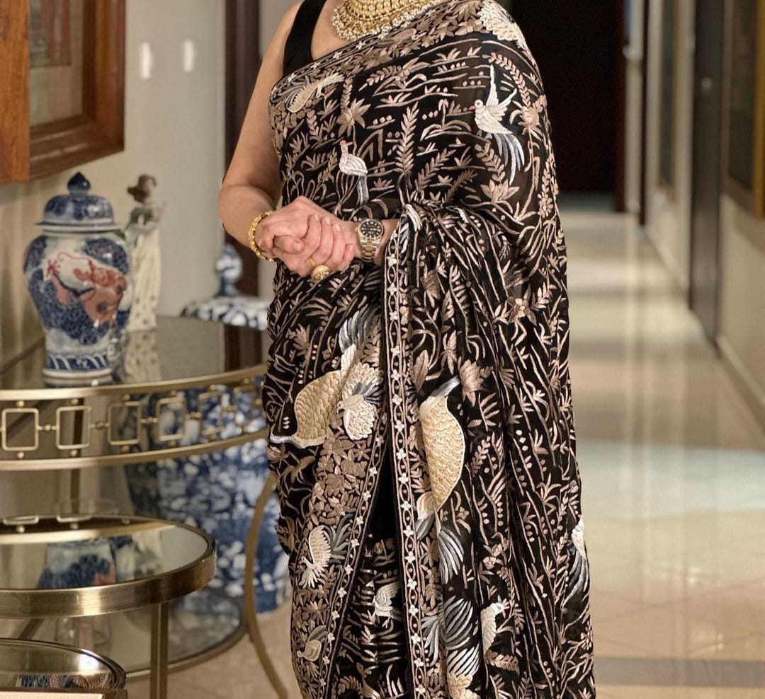 Qaseeda authentic Parsi gara saree traditional heritage saree - Saffronfashionindia