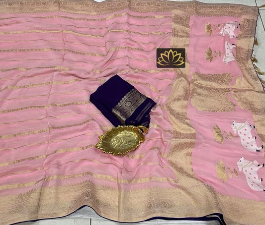 Subesha Banarsi gorgette saree - Saffronfashionindia