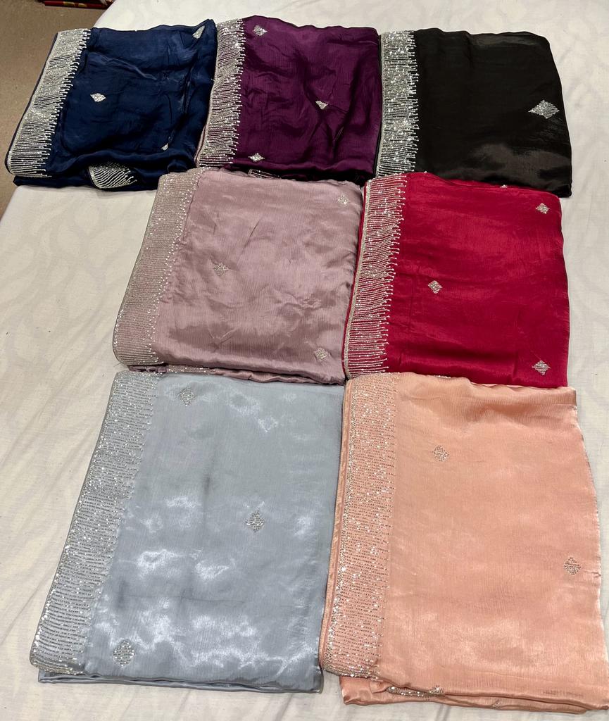 Satin katdana gorgette saree - Saffronfashionindia