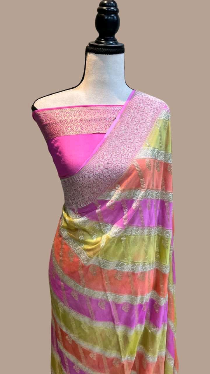 Nihar Banarsi gorgette sari SaffronFashion