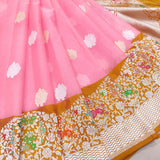 Pink kora handwoven kadwa saree