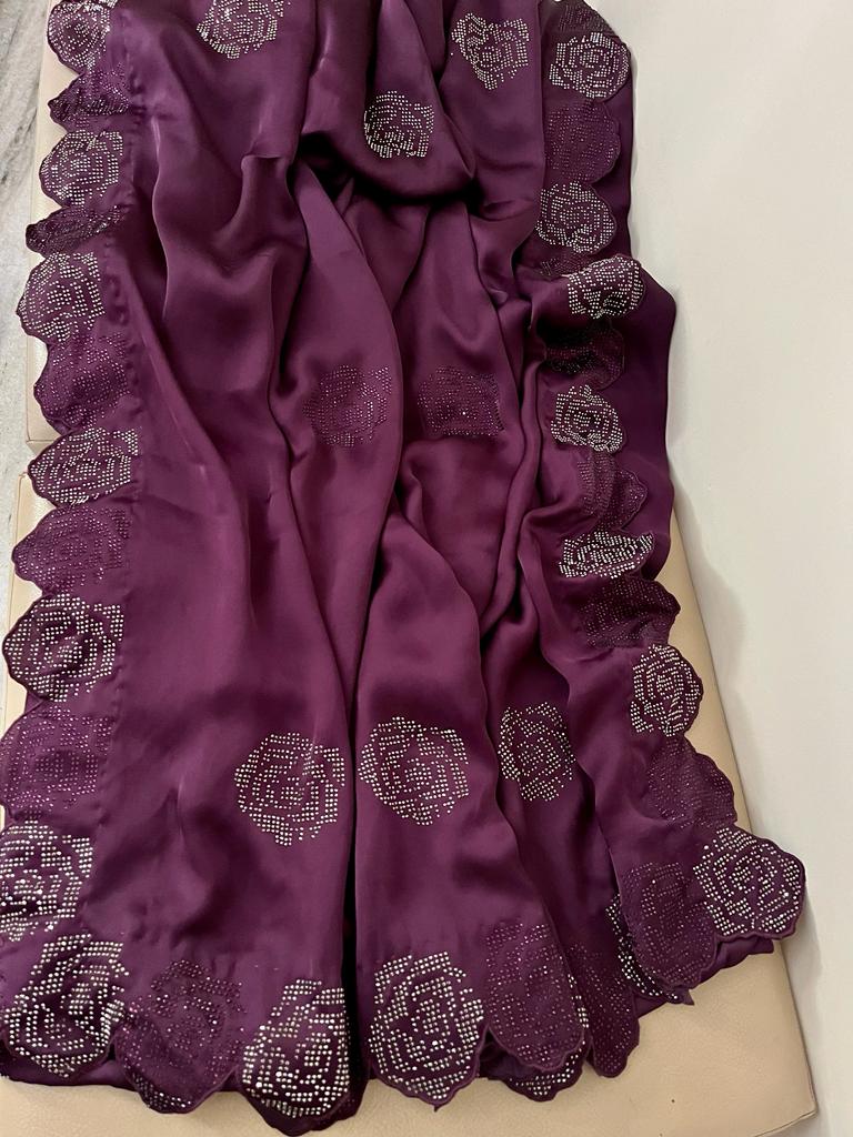 Rose inspired satin swarosvki sari - Saffronfashionindia