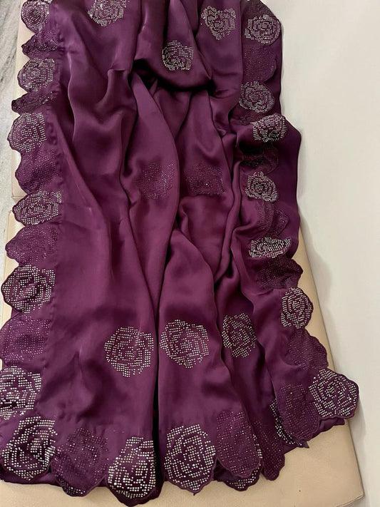 Rose inspired satin swarosvki sari - Saffronfashionindia