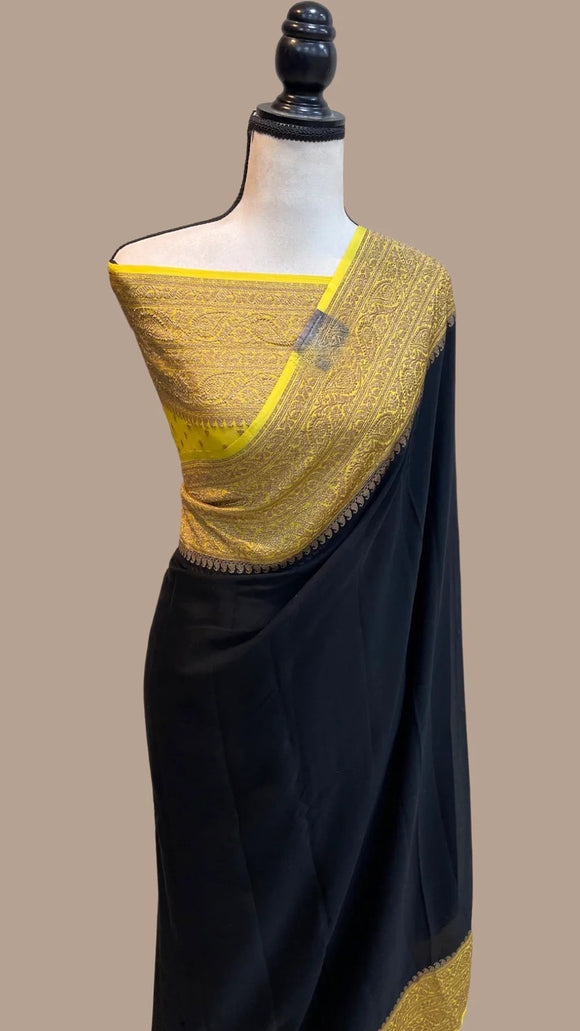 Antique zari black gorgette sarees
