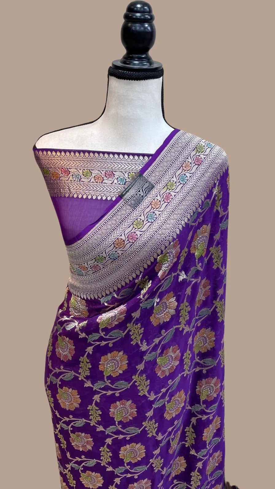 Walisha Banarsi handloom gorgette saree - Saffronfashionindia