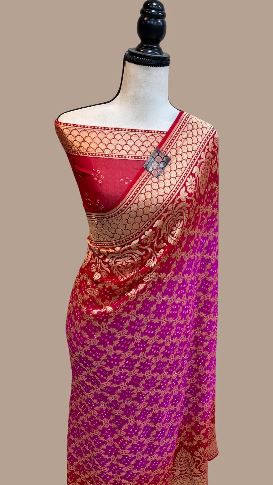 Shina gorgette Banarsi saree - Saffronfashionindia