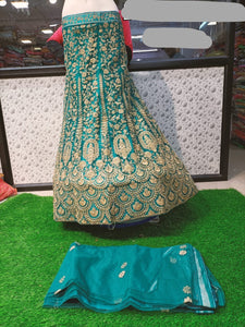 Turquoise velvet embroidered lehanga choli