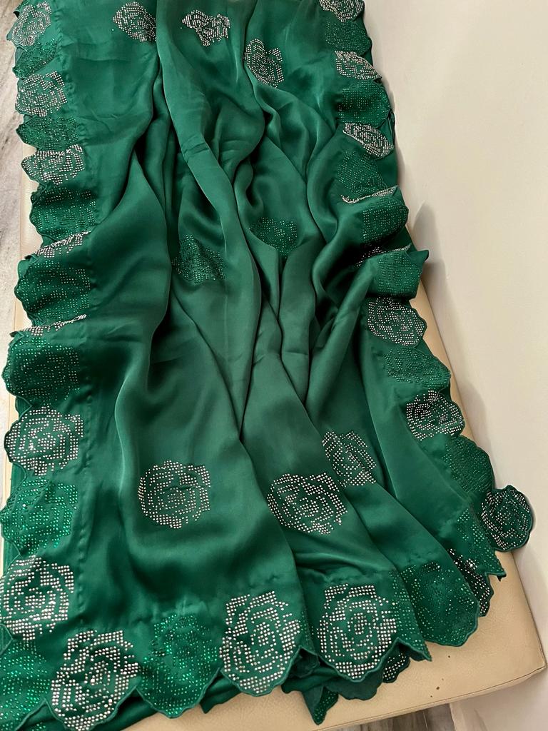 Rose inspired satin swarosvki sari - Saffronfashionindia