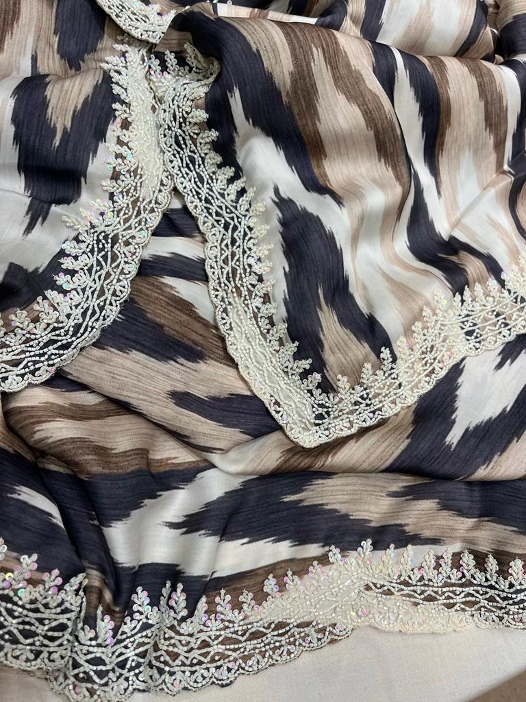 Nishani striped satin printed sarees - Saffronfashionindia