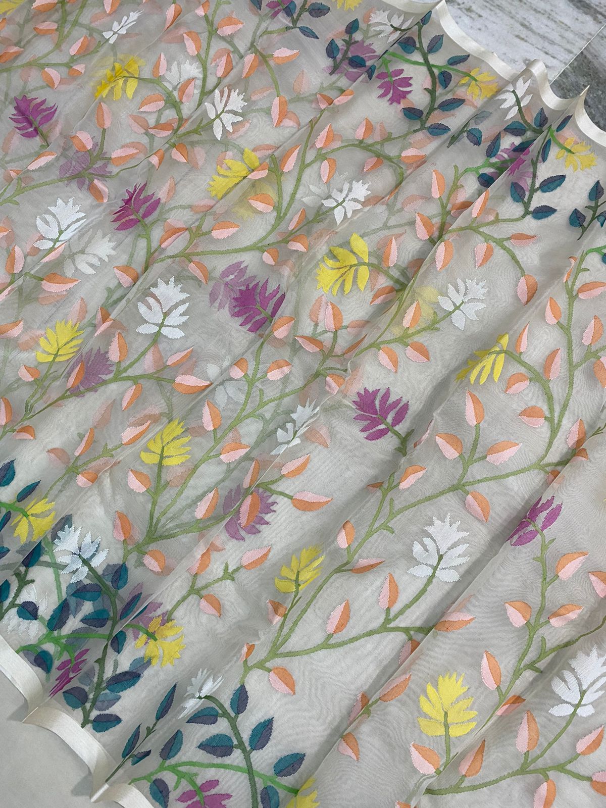 Blossom tantuj muslin jamdani sarees - Saffronfashionindia