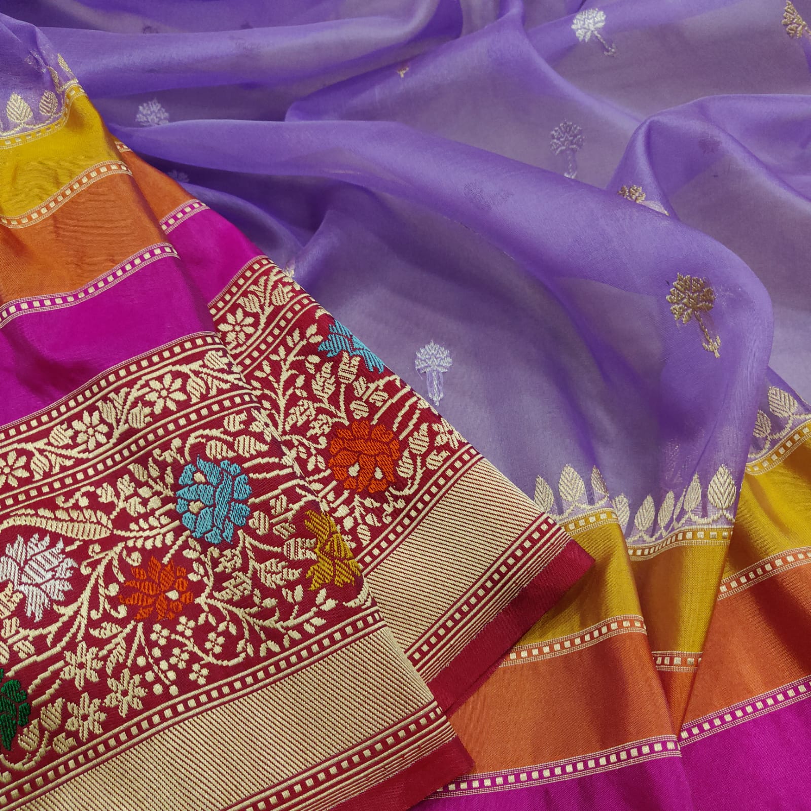 Lavender kora handwoven saris - Saffronfashionindia