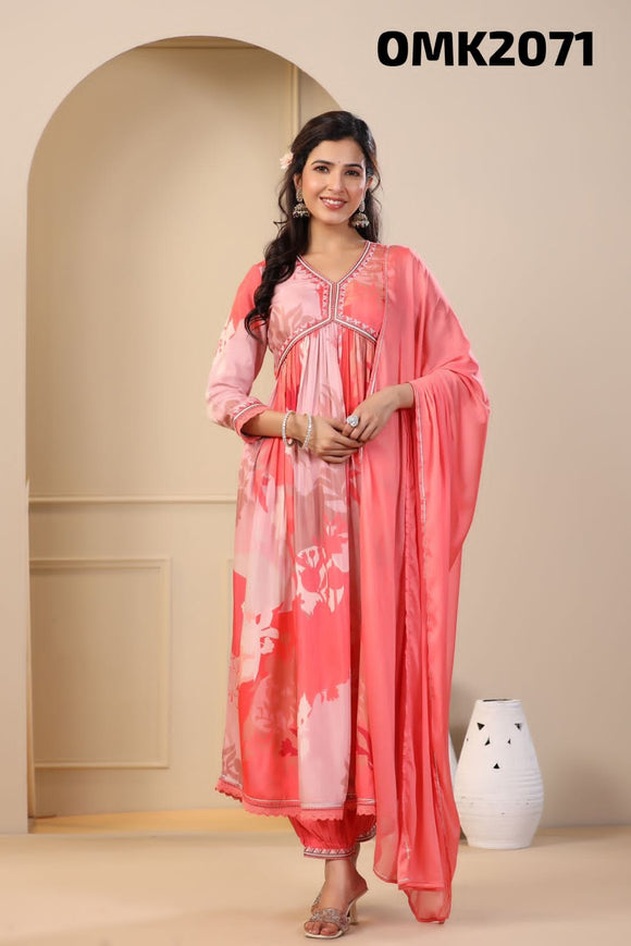Pink beautiful digital Anarkali dress