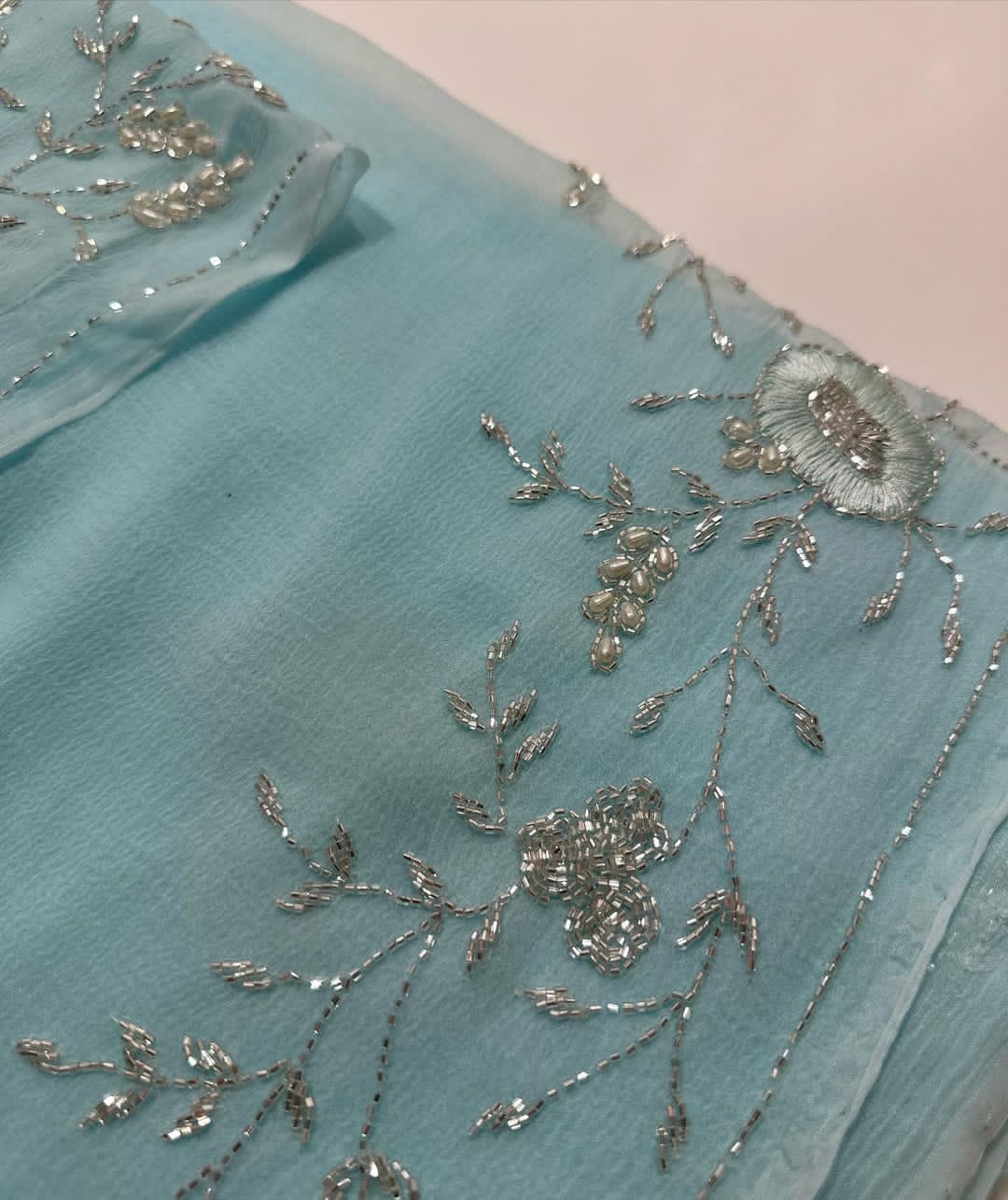 Bumisha chiffon embroidered sari - Saffronfashionindia
