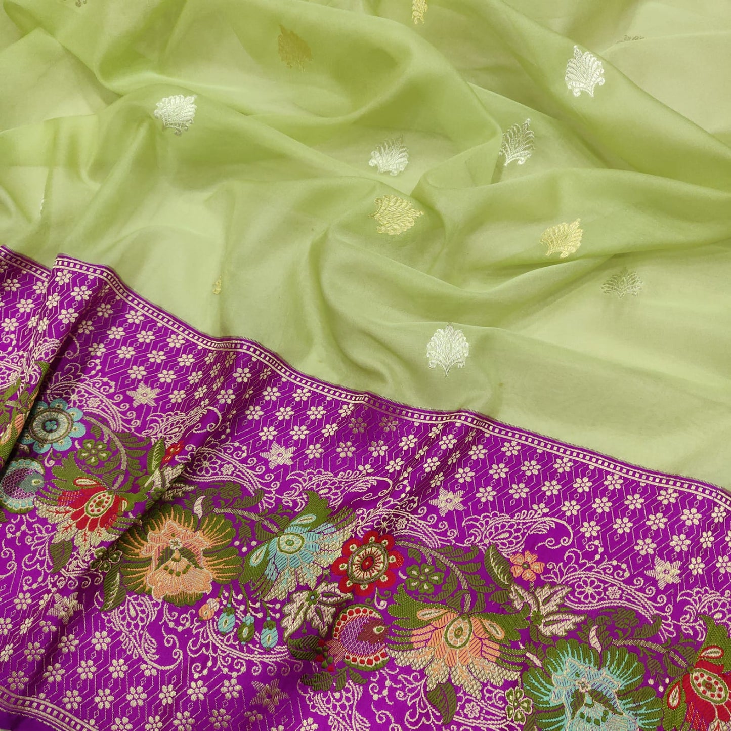 Paschmina kora handwoven saree - Saffronfashionindia