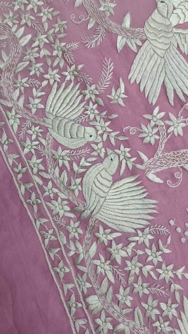 Lorika pink Parsi gara sarees - Saffronfashionindia