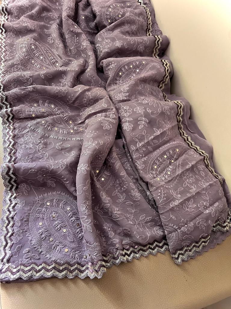 Kiara Kashmiri inspired gorgette saree Chikankari saree women sari blouse - Saffronfashionindia