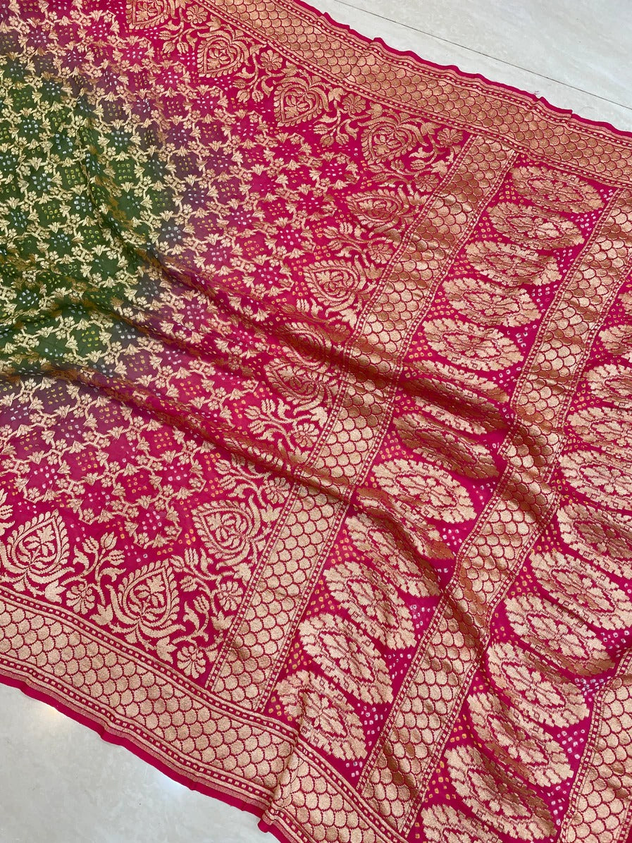 Nelima gorgette Banarsi bandhej sarees - Saffronfashionindia