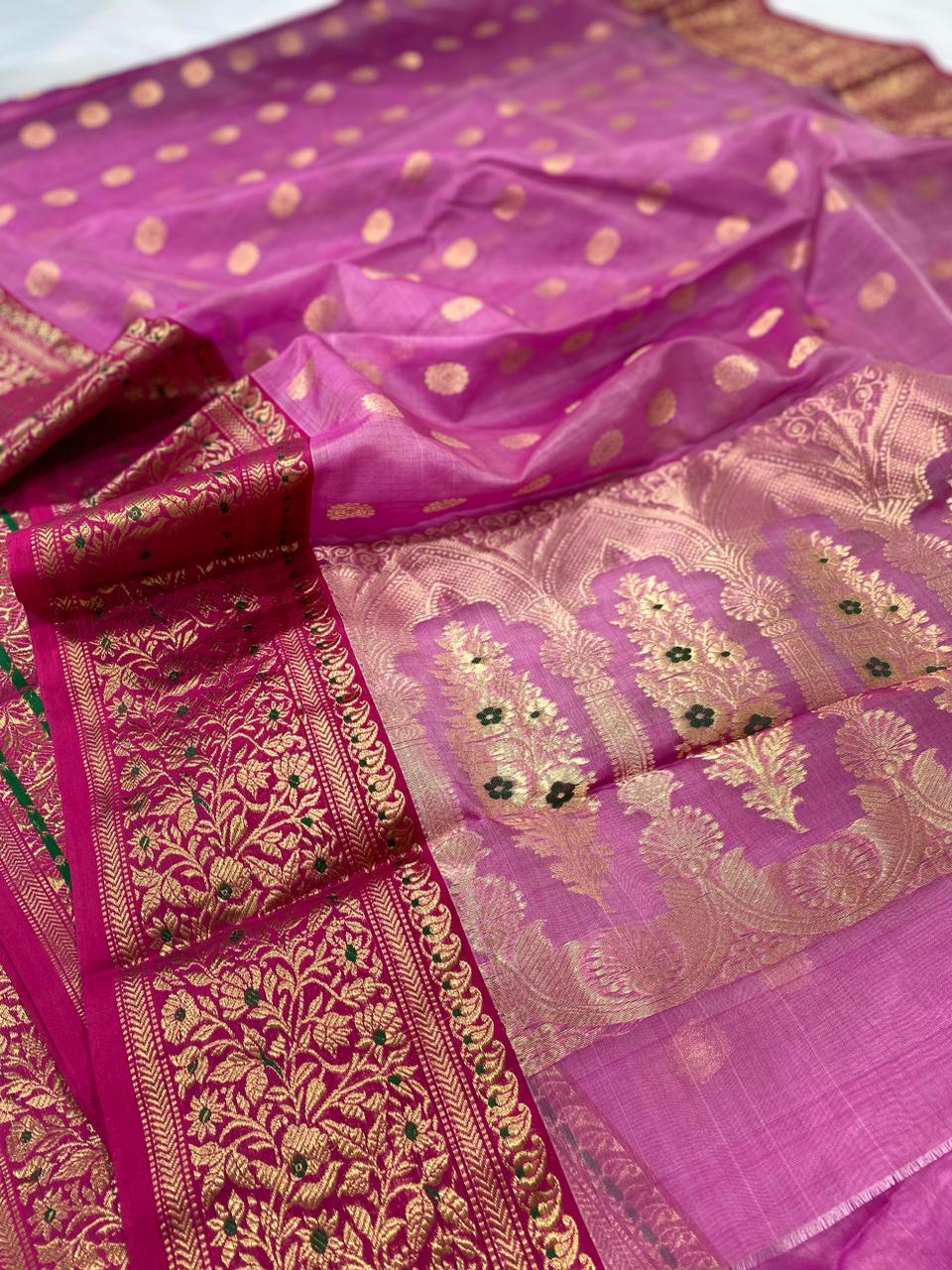 Vanita pink Chanderi silk sari - Saffronfashionindia