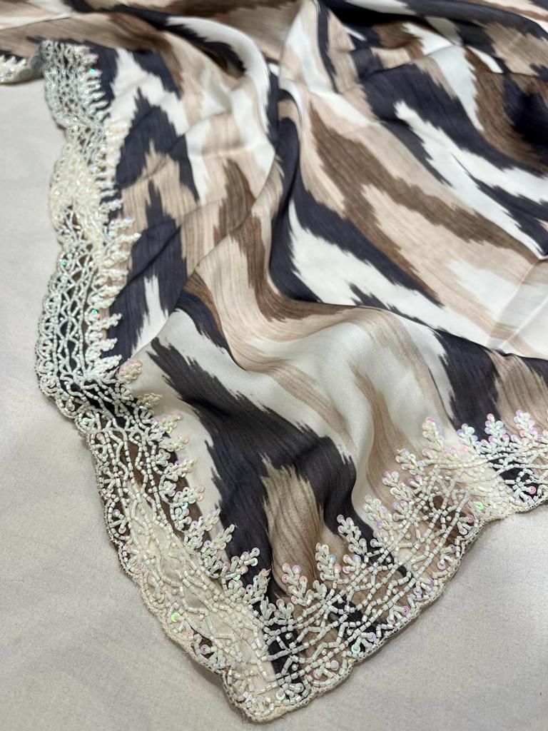 Nishani striped satin printed sarees - Saffronfashionindia