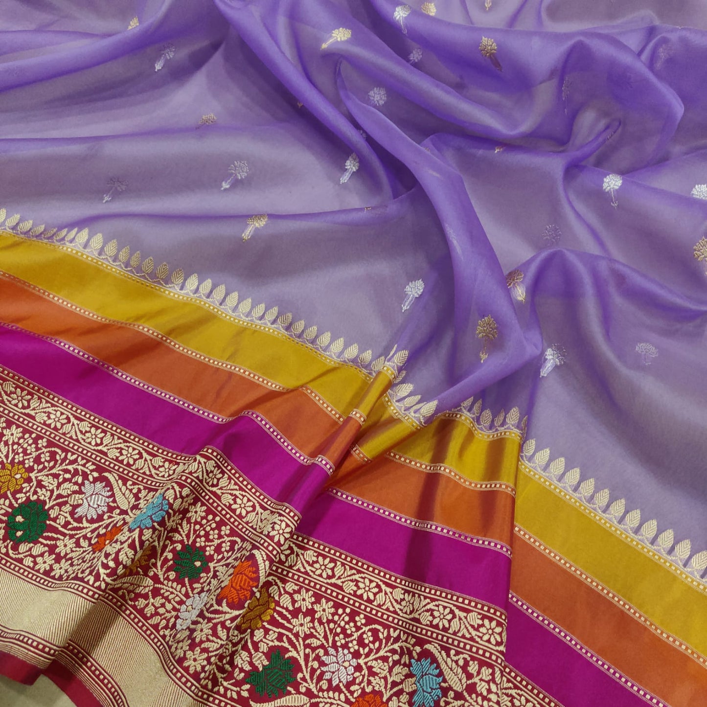 Lavender kora handwoven saris - Saffronfashionindia