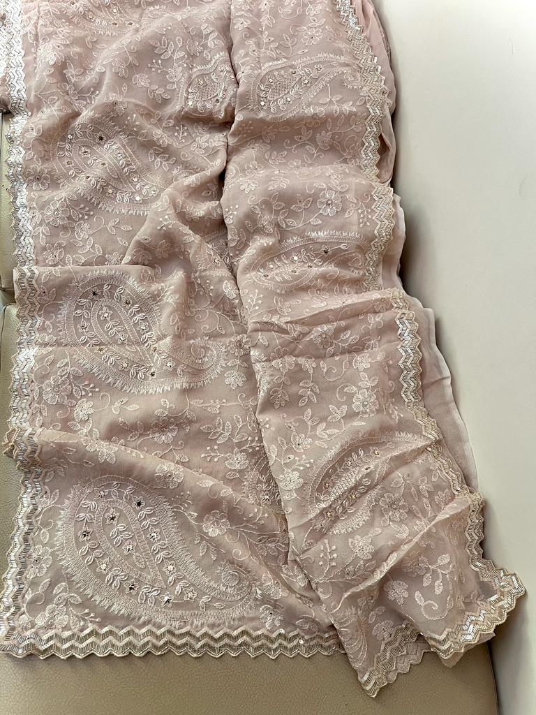 Kiara Kashmiri inspired gorgette saree Chikankari saree women sari blouse - Saffronfashionindia