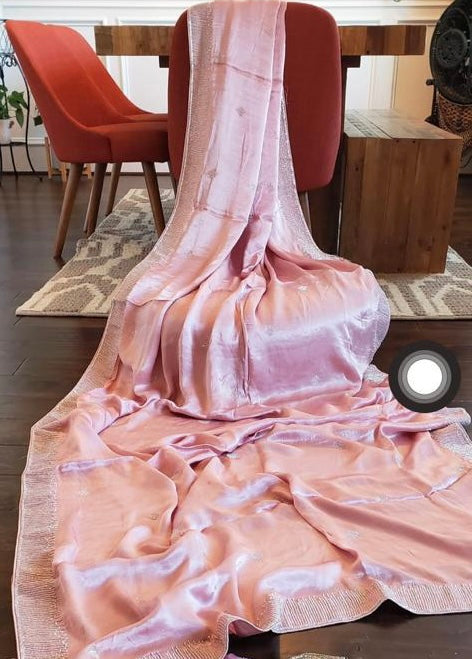 Satin katdana gorgette saree - Saffronfashionindia