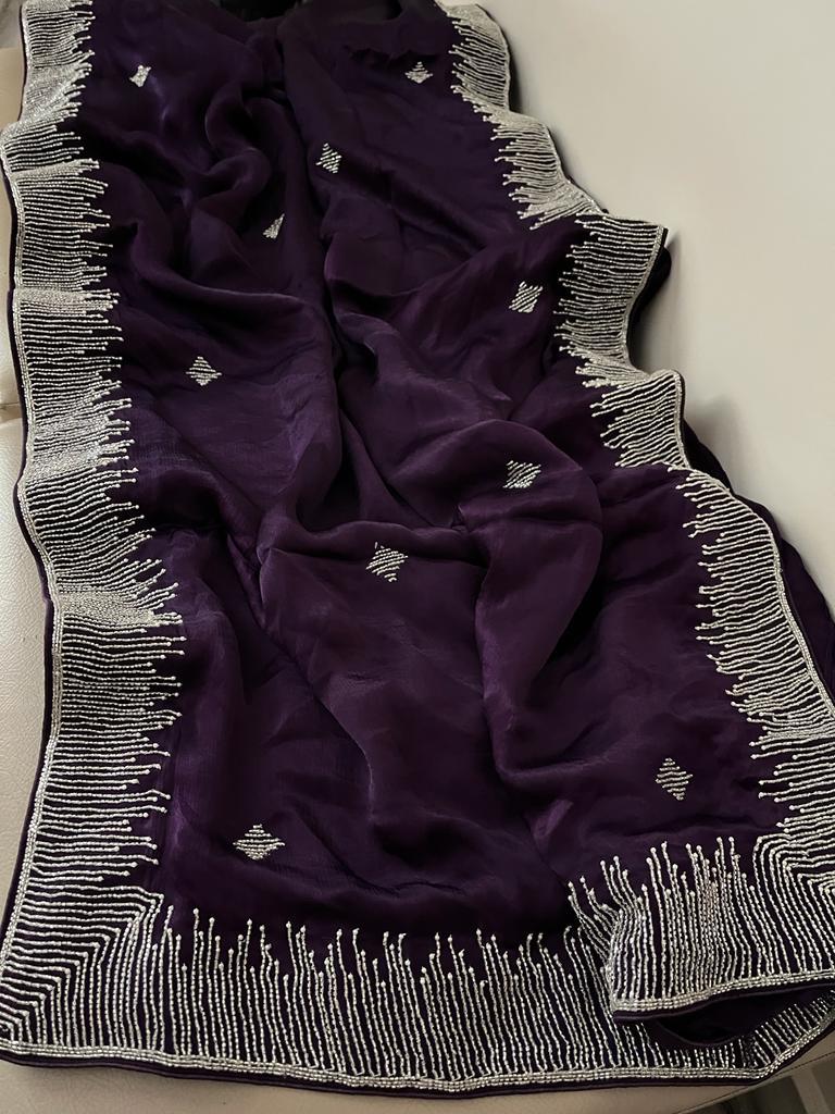 Satin katdana gorgette saree - Saffronfashionindia